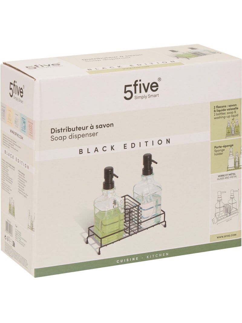 Set 2 distributeurs savon verre avec support acier BLACK EDITION Noir - Kiabi