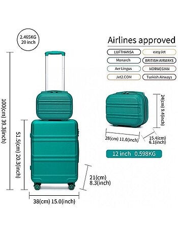Set 2 valises - 28x21x15 cm abs 41 l tsa - kono