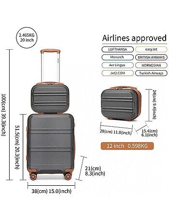 Set 2 valises - 28x21x15 cm abs 41 l tsa - kono