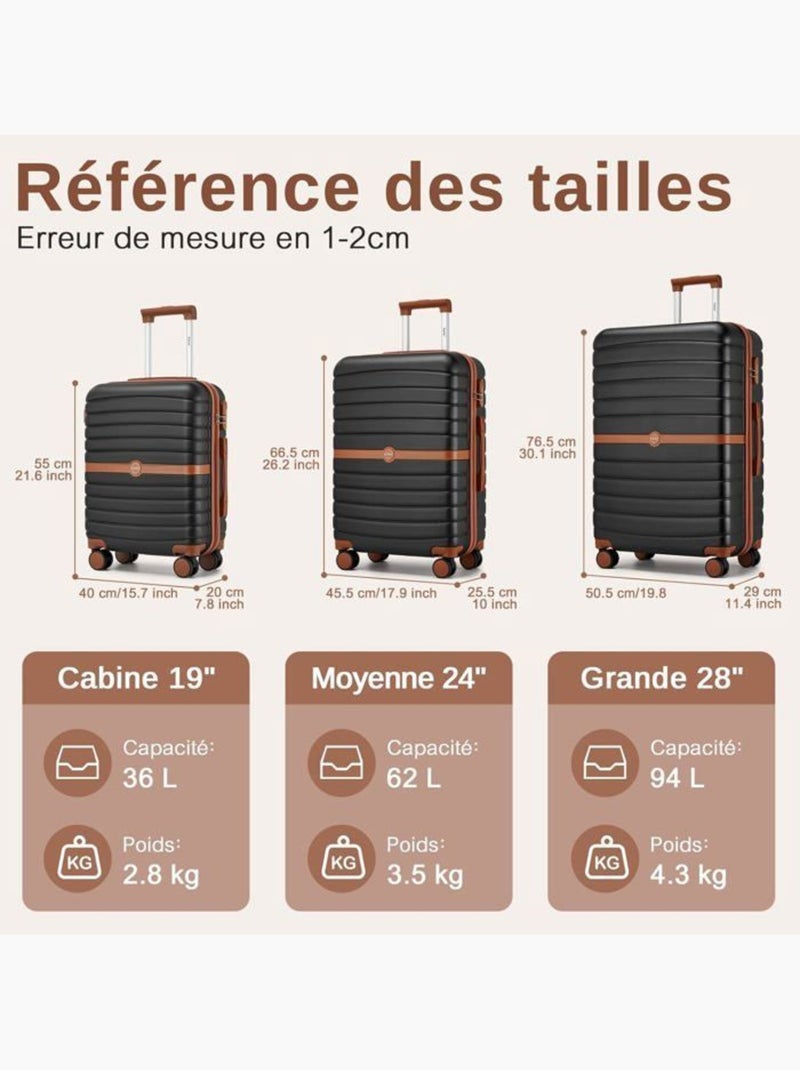 Set 2 valises - 55x40x30 cm rigide 36 l à code - kono Noir - Kiabi