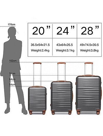 Set 3 valises - 20/24/28 cm abs + pc 94 l tsa - british traveller