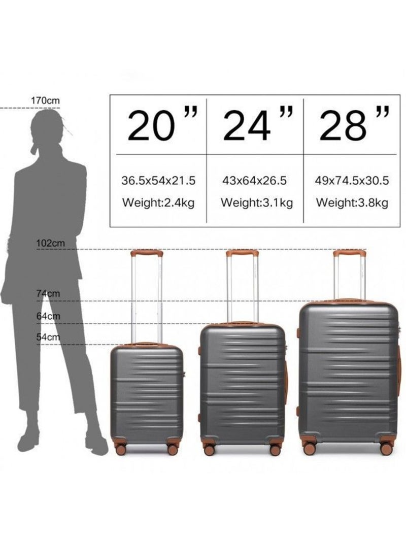 Set 3 valises - 20/24/28 cm abs + pc 94 l tsa - british traveller Gris - Kiabi
