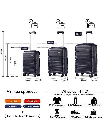 Set 3 valises - 55/65/76 cm pp 100 l tsa - kono