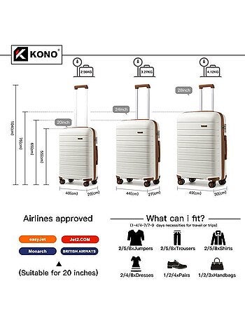 Set 3 valises - 55/65/76 cm pp 100 l tsa - kono
