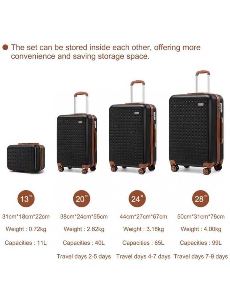 Set 4 valises - 13/20/24/28 cm abs 99 l tsa - kono Noir - Kiabi