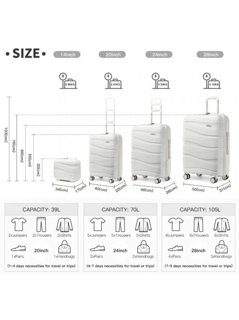 Set 4 valises - 34x30x17 cm abs 100 l tsa - kono Blanc - Kiabi