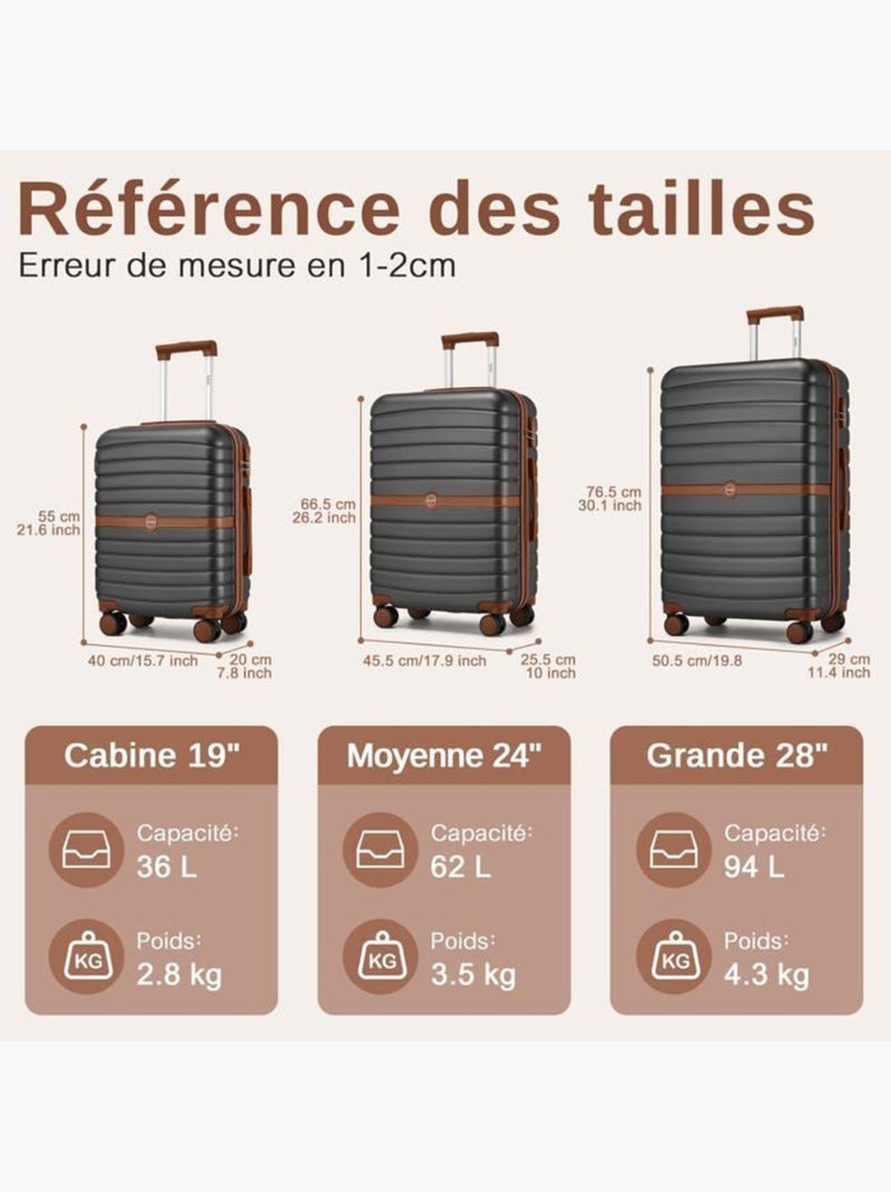 Set 4 valises - 55/66/76 cm abs + pc 94 l à code - kono Gris - Kiabi