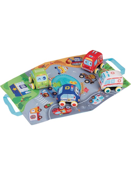 Set 4 véhicules soft et tapis circulation - Kiabi