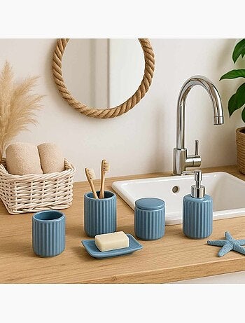 Set accessoires salle de bain en résine bleue