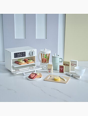Set aliments jouet bois, 27 pcs, 18cm, Blanc,