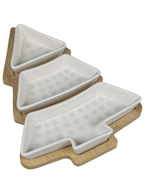 Set apéritif de Noël 3 coupelles avec plateau en bambou en forme de sapin - Kiabi Set apéritif de Noël 3 coupelles avec plateau en bambou en forme de sapin - Kiabi