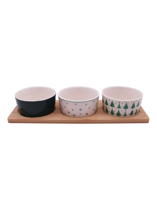 Set apéritif de Noël 3 coupelles et plateau en bambou - Kiabi Set apéritif de Noël 3 coupelles et plateau en bambou - Kiabi