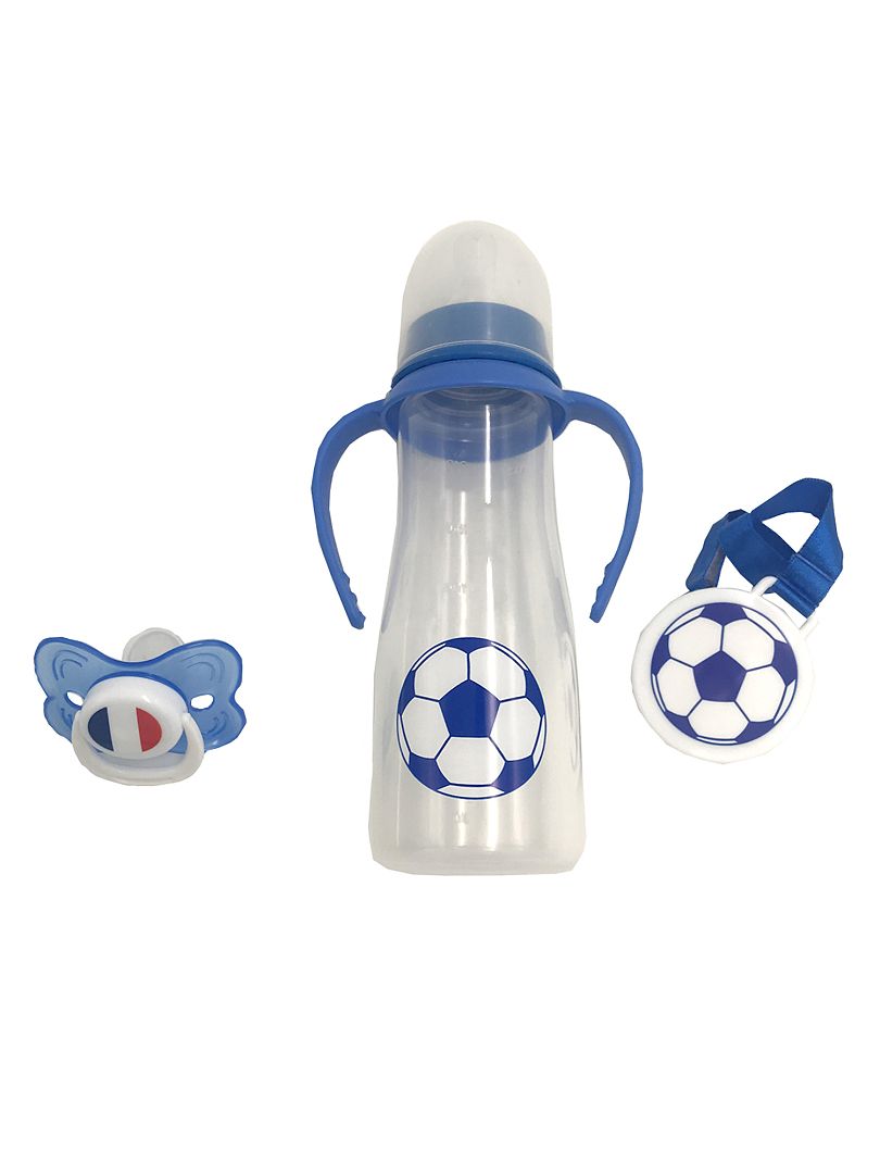 Set Biberons + Tétine + Attache 'Football' - Bleu - Kiabi - 8.00€