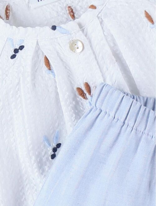 Set blouse brodé fleuri + short, écru/bleu ciel - Noukie's - Kiabi
