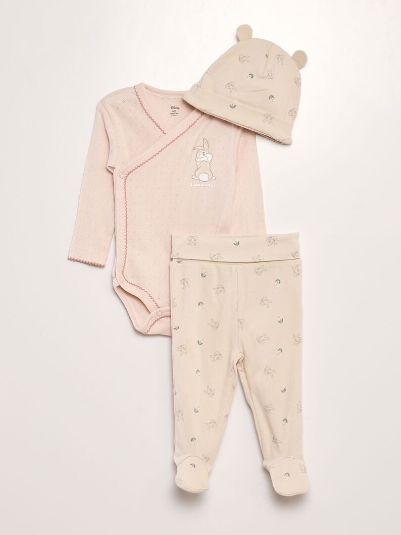 Set body forme croisée + legging avec pied + bonnet - 3 pièces Rose - Kiabi