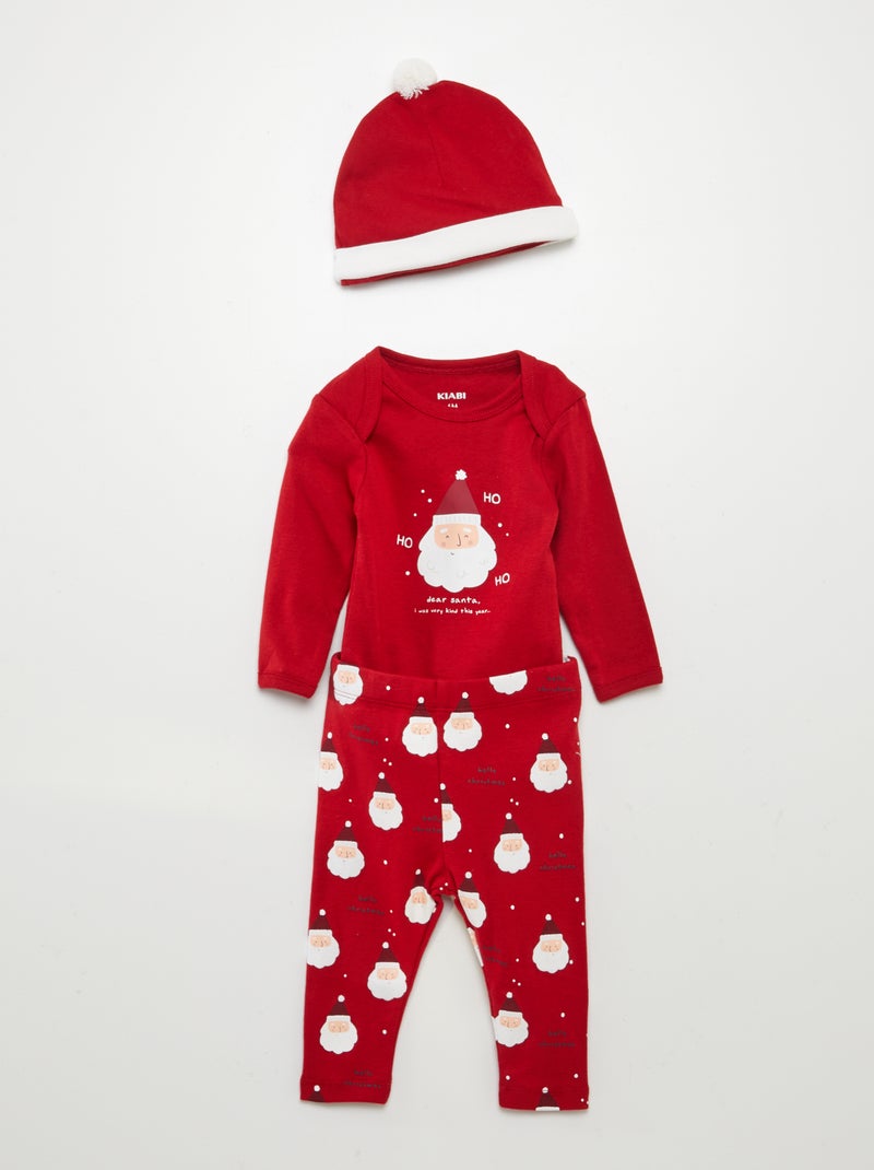 Set body + legging + bonnet de Noël - 3 pièces Rouge - Kiabi