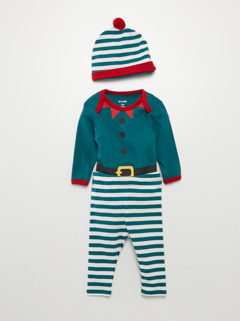 Set body + legging + bonnet de Noël - 3 pièces Vert - Kiabi