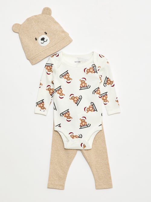 Set body + legging + bonnet Noël en coton - Kiabi