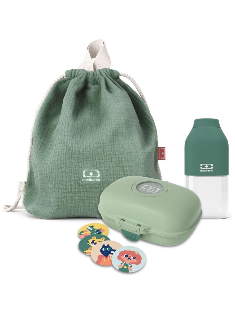 Set boîte à goûter enfants 'MB Gram' + Bouteille réutilisable + Sac à dos pour enfants Vert Vert - Kiabi