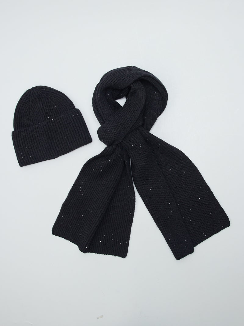 Set bonnet + écharpe à paillettes Noir - Kiabi