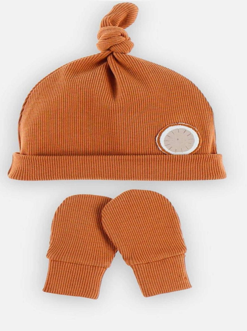 Set bonnet et moufles en coton BIO, - Noukie's Beige - Kiabi