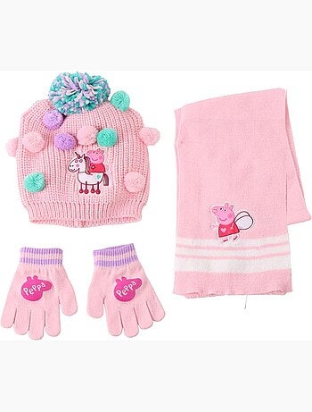 Set bonnet gants et écharpe Peppa Pig Fille et garçon