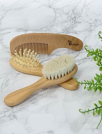 Set brosses et peigne en bois naturel pour bébé Bo Jungle