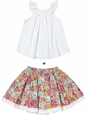 Set cadeau Blouse blanche & jupe liberty rouge - La Faute à Voltaire