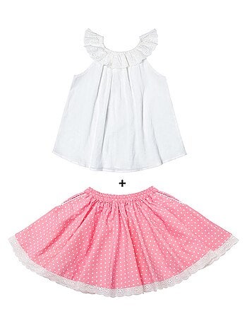 Set cadeau Blouse blanche & jupe rose à pois blancs - La Faute à Voltaire