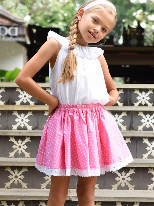 Set cadeau   Blouse blanche & jupe rose à pois blancs - La Faute à Voltaire - Kiabi