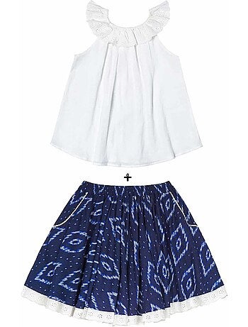 Set cadeau Blouse blanche & jupe tie and dye bleu - La Faute à Voltaire