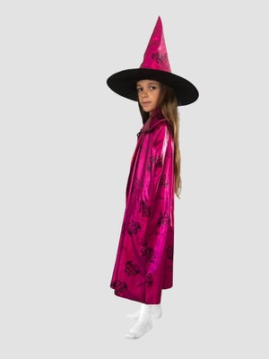Costume De Sorcière Halloween Pour Femme - Set 4 Pièces (cape, Chapeau, Gants, Masque) | Cape 150cm Satin | Carnaval Cosplay