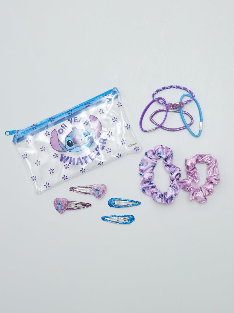 Set cheveux 4 pinces + 6 élastiques 'Stitch' Violet - Kiabi