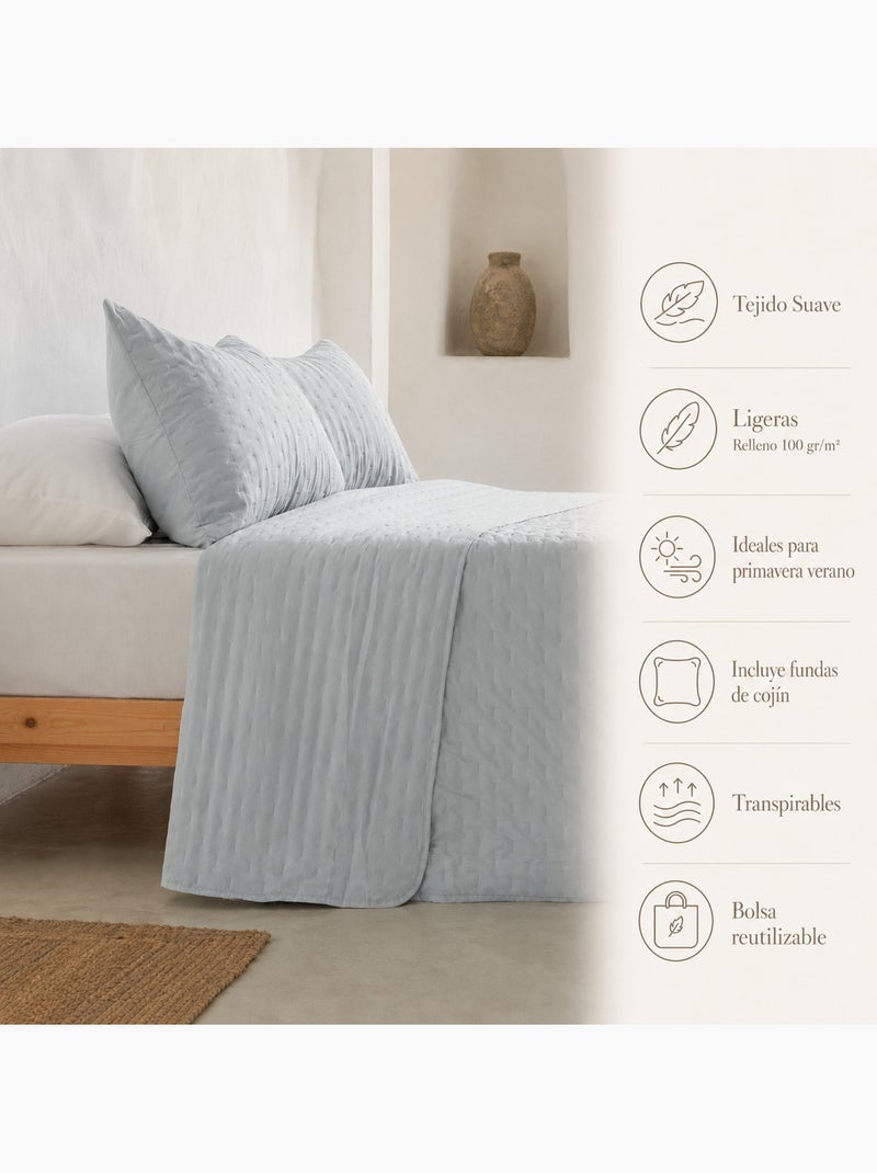 Set couvre-lit uni matelassé avec taie d’oreiller Bleu azur - Kiabi