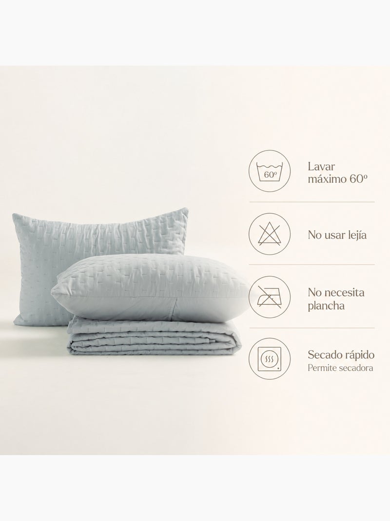 Set couvre-lit uni matelassé avec taie d’oreiller Bleu azur - Kiabi