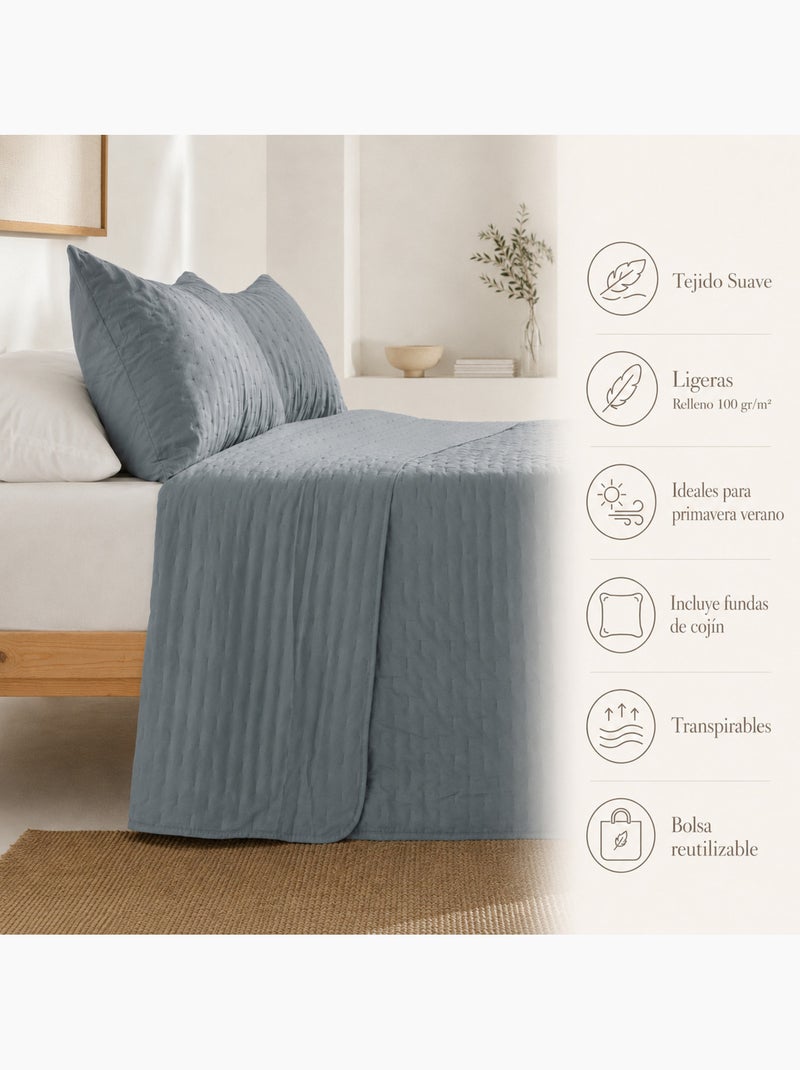 Set couvre-lit uni matelassé avec taie d’oreiller Bleu - Kiabi