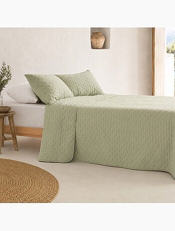 Set couvre-lit uni matelassé avec taie d’oreiller