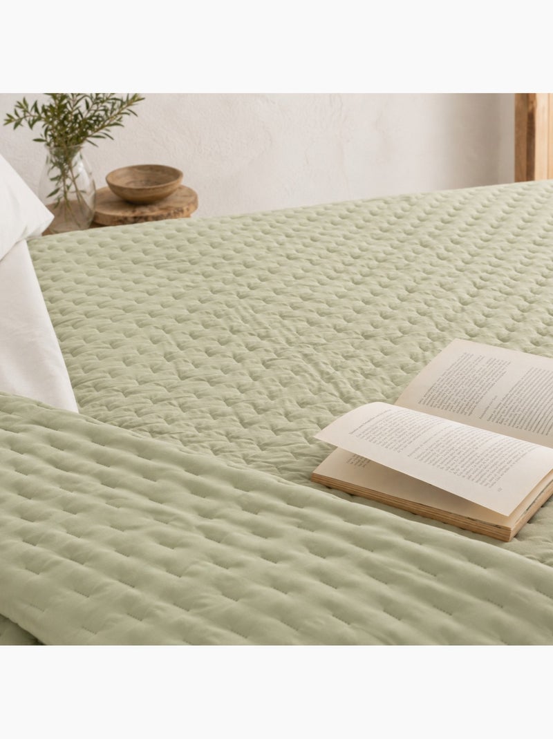 Set couvre-lit uni matelassé avec taie d’oreiller Vert - Kiabi