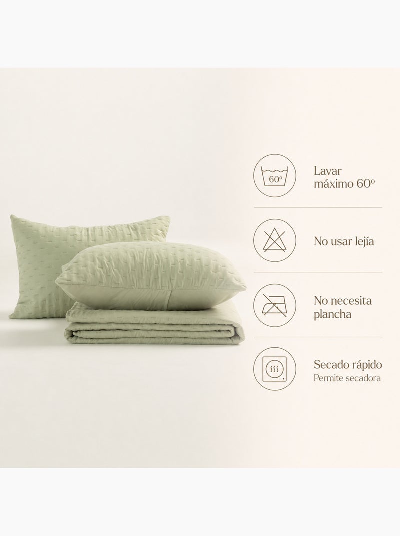 Set couvre-lit uni matelassé avec taie d’oreiller Vert - Kiabi