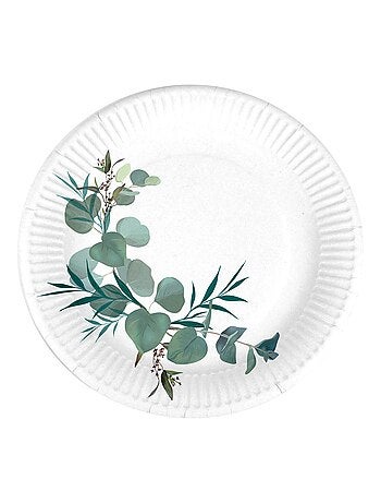 Set de 10 assiettes carton 18 cm Branche d'eucalyptus