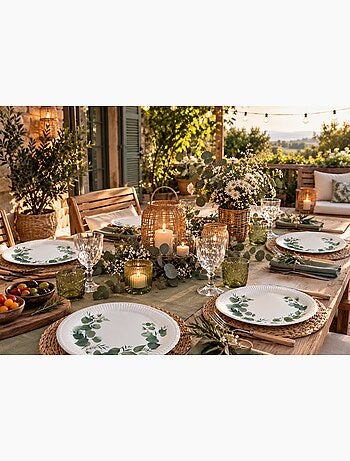 Set de 10 assiettes carton 18 cm branche d'eucalyptus