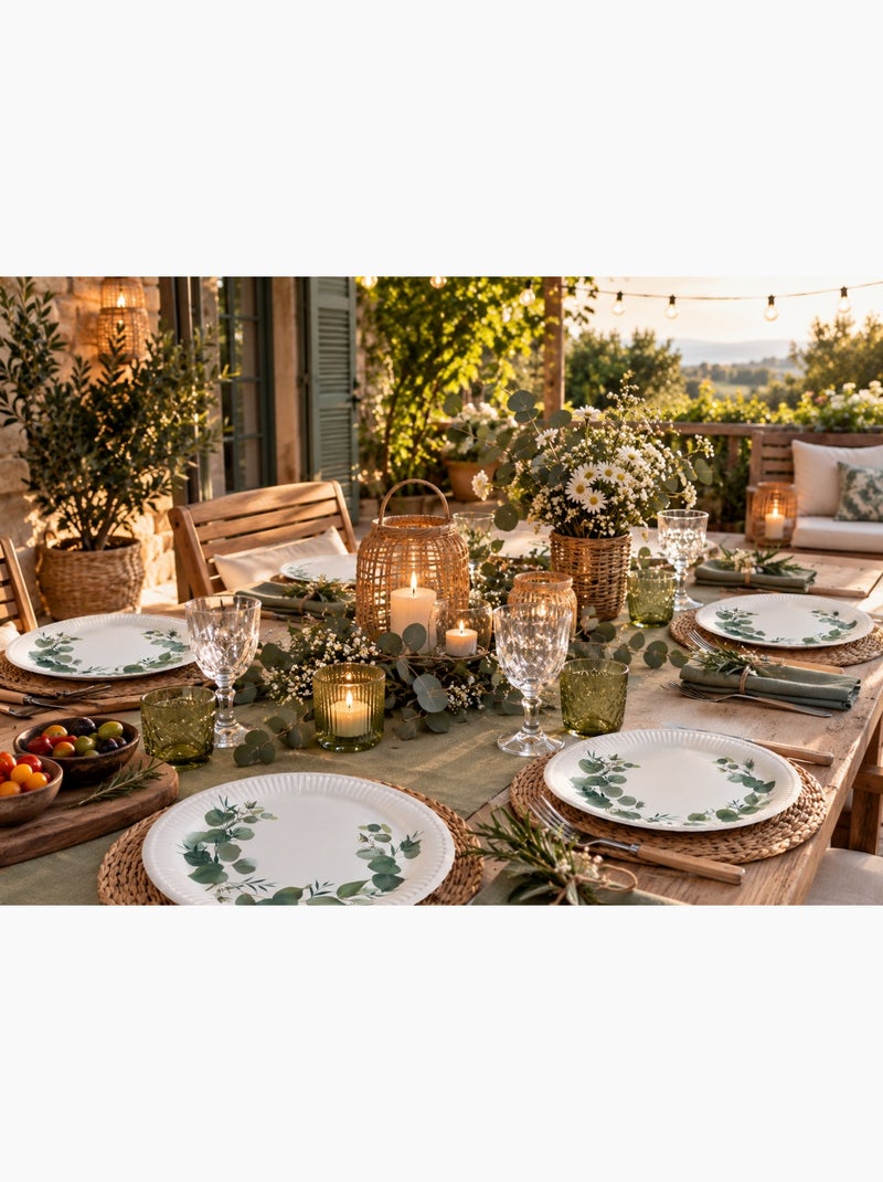 Set de 10 assiettes carton 18 cm branche d'eucalyptus Blanc - Kiabi