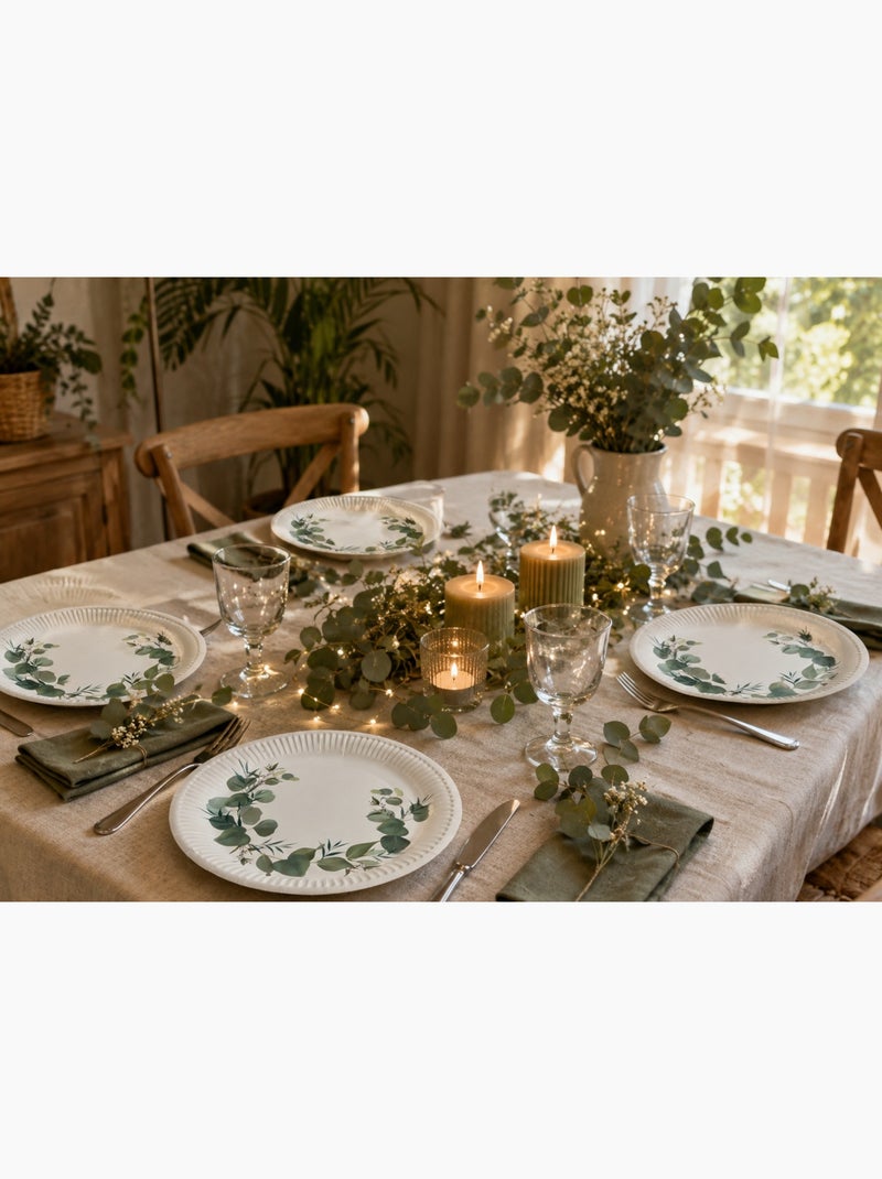 Set de 10 assiettes carton 18 cm branche d'eucalyptus Blanc - Kiabi