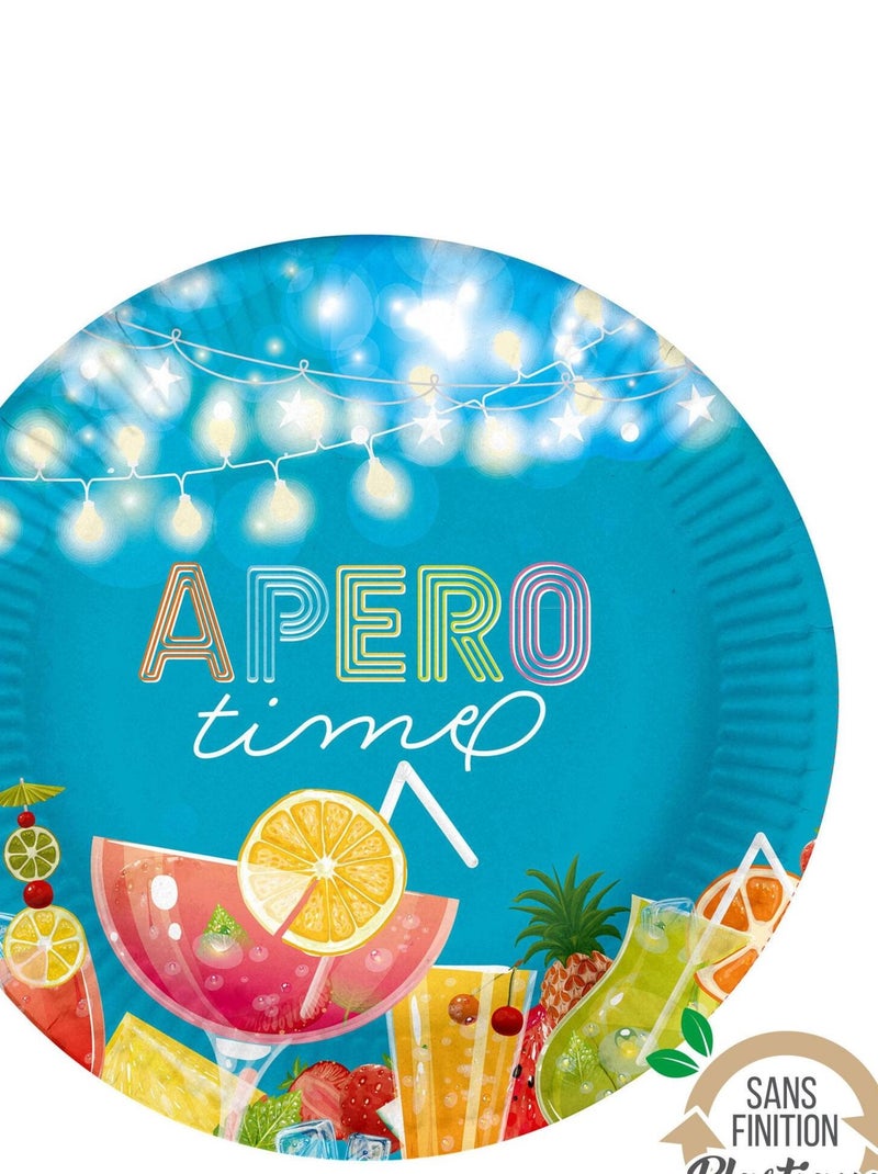 Set de 10 assiettes en carton 23 cm Apero times Bleu - Kiabi