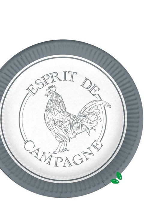 Set de 10 assiettes en carton 23 cm Coq de campagne - Kiabi