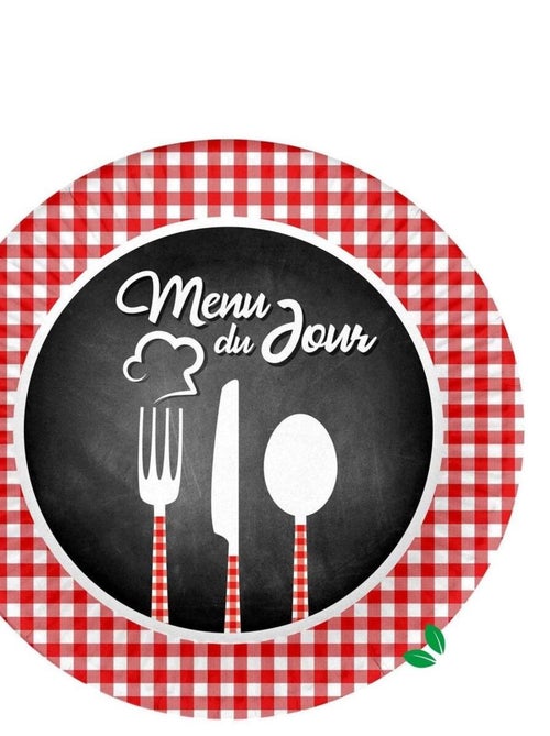 Set de 10 assiettes en carton 23 cm Menu du jour - Kiabi