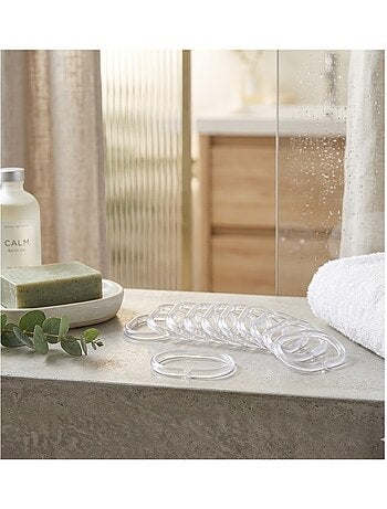 Set de 12 anneaux rideaux de douche plastique 4 x 6 cm transparent