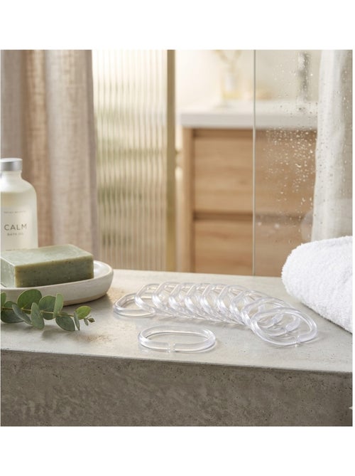 Set de 12 anneaux rideaux de douche plastique 4 x 6 cm transparent - Kiabi