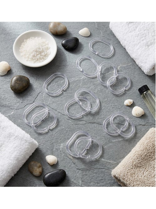 Set de 12 anneaux rideaux de douche plastique 4 x 6 cm transparent - Kiabi