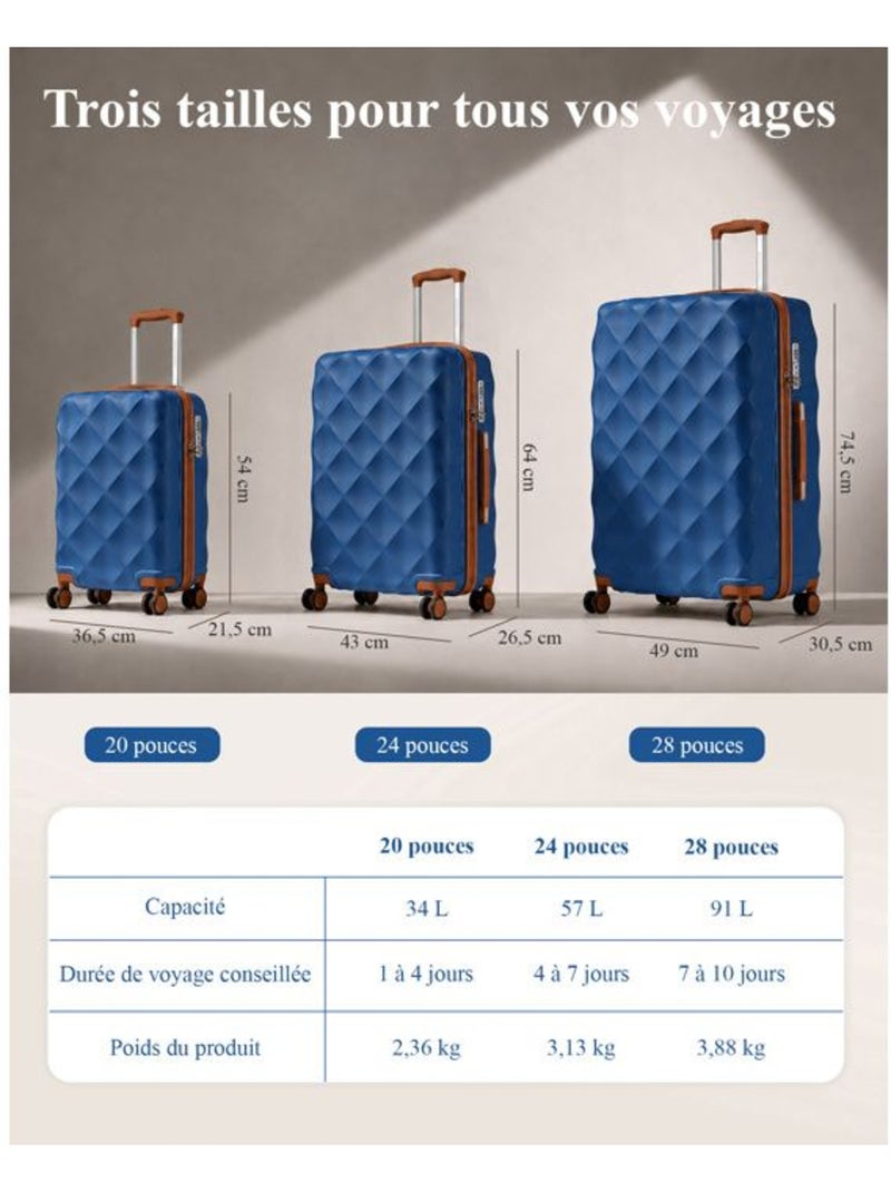 Set de 2 bagages - 4 roulettes, serrure tsa - british traveller Bleu marine - Kiabi